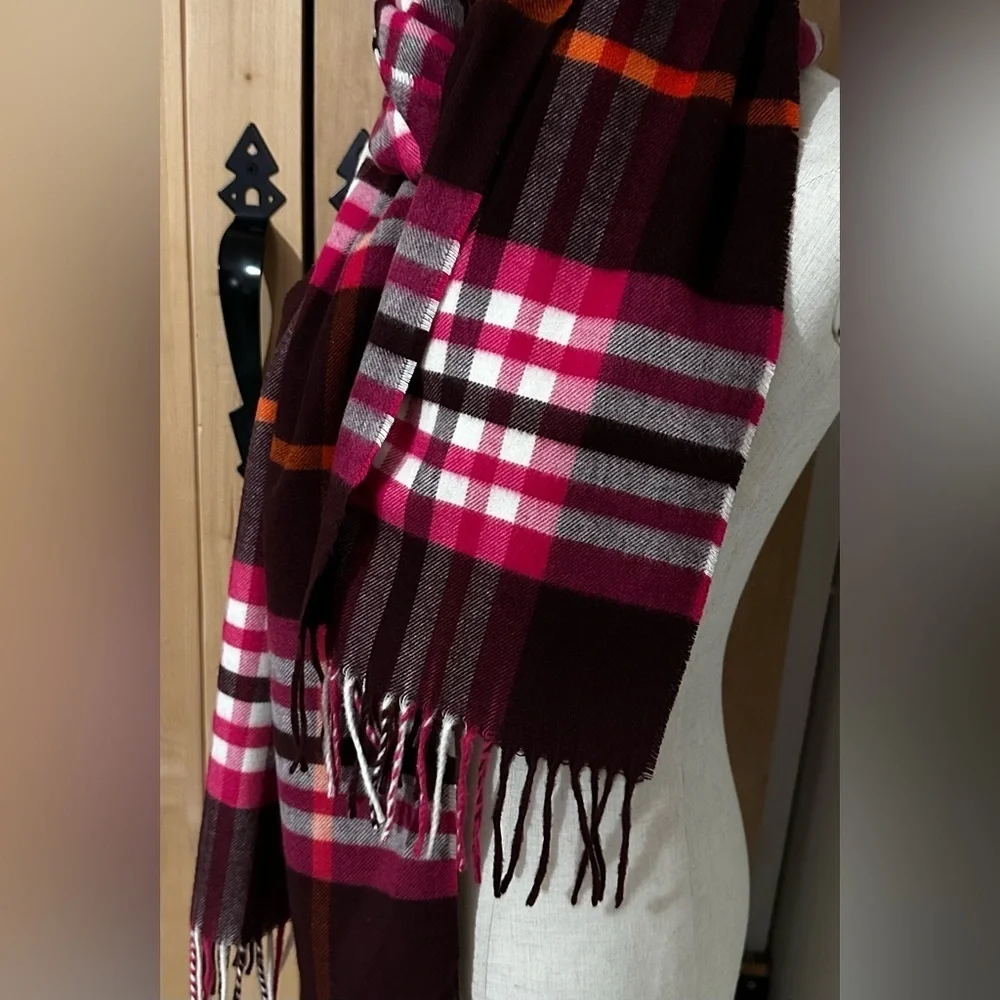 V. FRAAS Red Pink Brown Plaid Scarf Winter Wrap OS